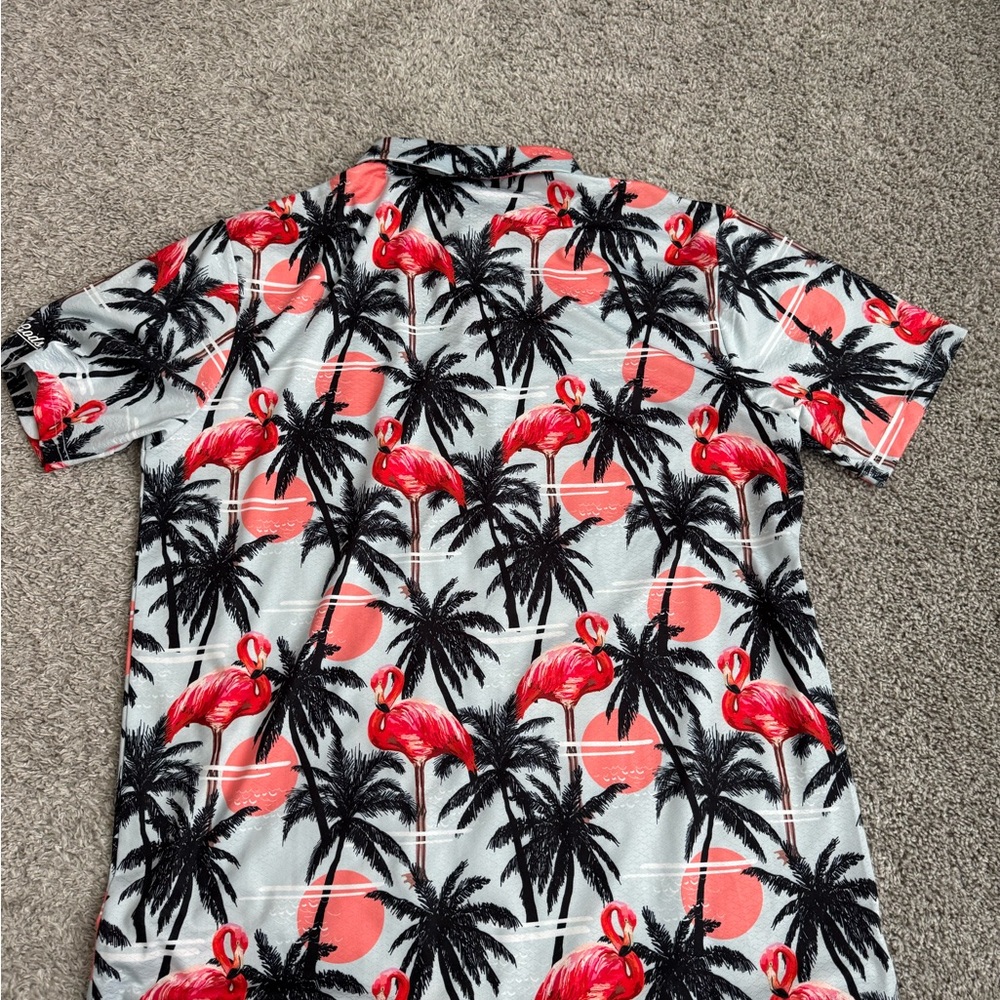 Red and Black Casual Button Down Shirt with Tropical Print